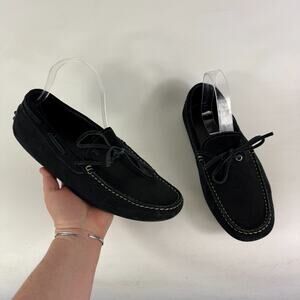 TOD'S Gommino Casual Shoes Men's 8 Black Suede Bow Round Toe Slip-On Moccasins